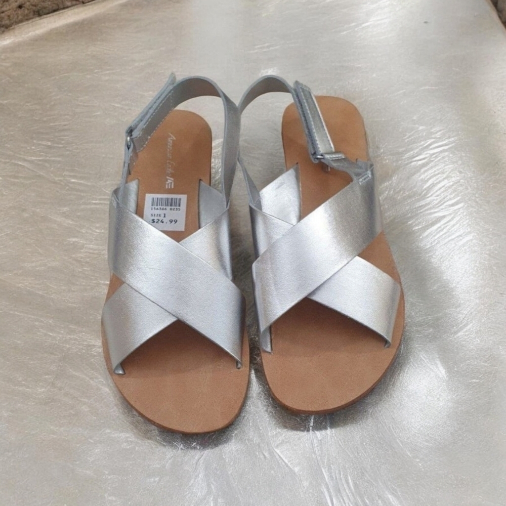 Shoes Silver Sandles Girls Size 1 Kids 